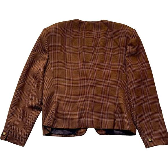 Jones Wear Brown Plaid Round Neck Blazer Sz 16 - Picture 2 of 14